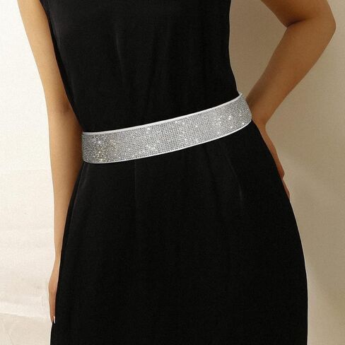 حزام من حجر الراين قابل للتمدد وحزام خصر مرن وواسع من الكريستال وأحزمة لامعة لفستان النساء in Kuwait