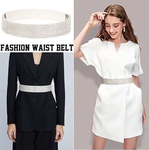 حزام من حجر الراين قابل للتمدد وحزام خصر مرن وواسع من الكريستال وأحزمة لامعة لفستان النساء in Kuwait