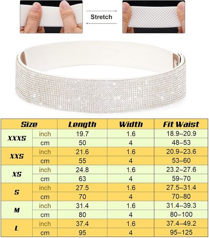 حزام من حجر الراين قابل للتمدد وحزام خصر مرن وواسع من الكريستال وأحزمة لامعة لفستان النساء in Kuwait