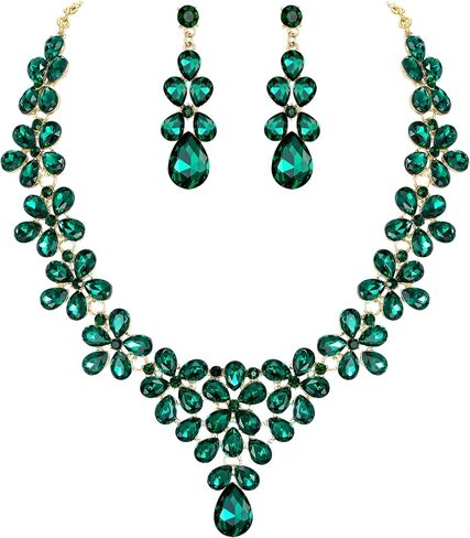 BriLove Women's Wedding Bridal Teardrop Cluster Crystal Statement Necklace Dangle Earrings Set for Bride in Saudi Arabia