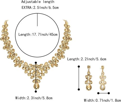 BriLove Women's Wedding Bridal Teardrop Cluster Crystal Statement Necklace Dangle Earrings Set for Bride in Saudi Arabia