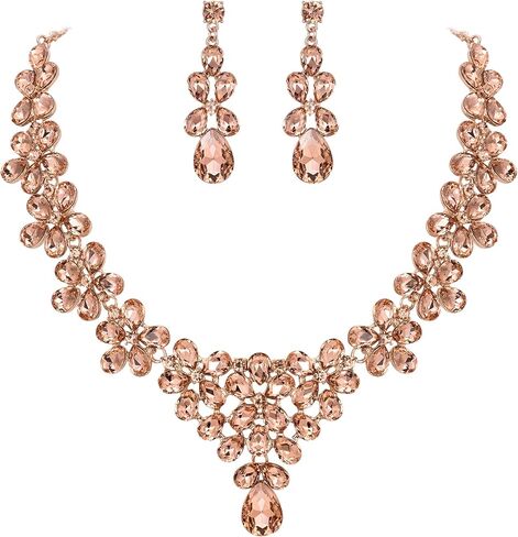 BriLove Women's Wedding Bridal Teardrop Cluster Crystal Statement Necklace Dangle Earrings Set for Bride in Saudi Arabia