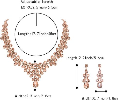 BriLove Women's Wedding Bridal Teardrop Cluster Crystal Statement Necklace Dangle Earrings Set for Bride in Saudi Arabia