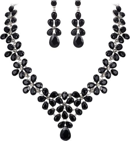 BriLove Women's Wedding Bridal Teardrop Cluster Crystal Statement Necklace Dangle Earrings Set for Bride in Saudi Arabia