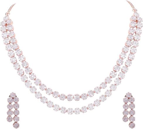 مكعب زركونيا الزفاف رائع الزفاف مزدوجة حبلا قلادة استرخى أقراط مجموعة مجوهرات RVA102 in Kuwait