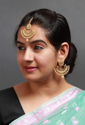 قطعة رأس على شكل قطرة من اللؤلؤ الصناعي على شكل نصف قمر ماانج تيكا مع أقراط هندية للنساء in Kuwait