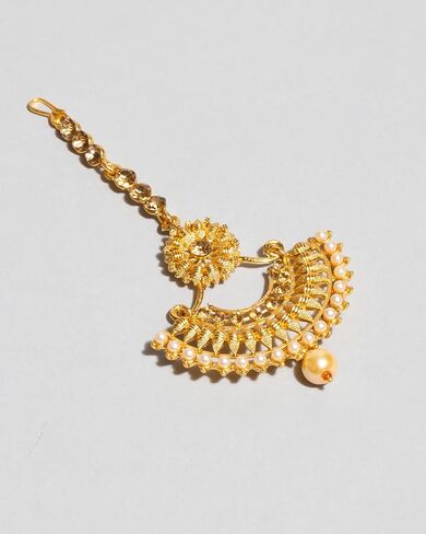 قطعة رأس على شكل قطرة من اللؤلؤ الصناعي على شكل نصف قمر ماانج تيكا مع أقراط هندية للنساء in Kuwait