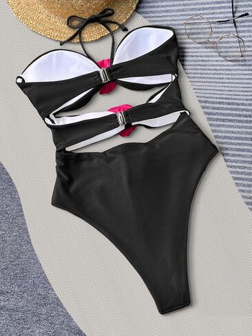 BIKINX مثير قطعة واحدة ملابس السباحة للنساء انقطاع الرسن القمم لباس سباحة ثلاثية الأبعاد زهرة ديكور Monokini in Kuwait