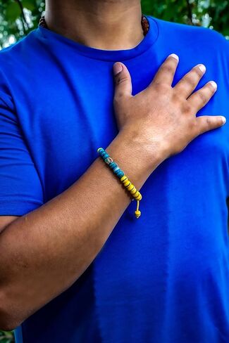 سوار طبي مدمج، خرزات علاجية لليوجا، معصم قابل للتعديل، خيارات ألوان متعددة (أصفر/أزرق 1) in Kuwait