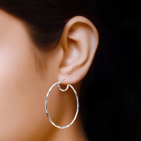 LeCalla 925 Sterling Silver Hoop Earrings Lightweight Italian LARGE High-Polished Round Statement Silver Hoops Earring for Women in Saudi Arabia