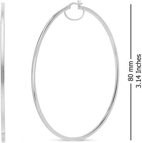 LeCalla 925 Sterling Silver Hoop Earrings Lightweight Italian LARGE High-Polished Round Statement Silver Hoops Earring for Women in Saudi Arabia