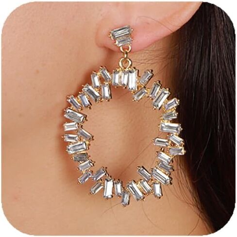 YERTTER Vintage Round Square Crystal Hoop Dangle Earrings Rhinestone Hoop Tassel Earrings Ear Stud for Wedding Women Brides in Saudi Arabia