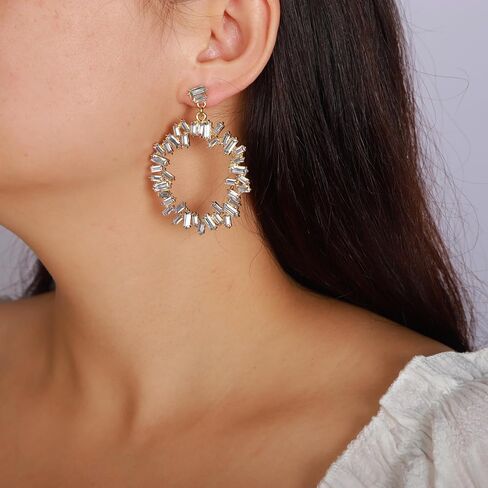 YERTTER Vintage Round Square Crystal Hoop Dangle Earrings Rhinestone Hoop Tassel Earrings Ear Stud for Wedding Women Brides in Saudi Arabia