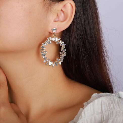 YERTTER Vintage Round Square Crystal Hoop Dangle Earrings Rhinestone Hoop Tassel Earrings Ear Stud for Wedding Women Brides in Saudi Arabia