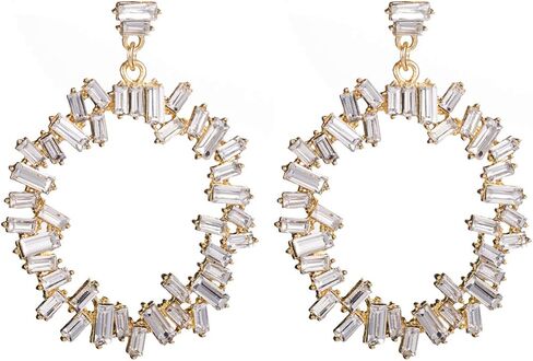 YERTTER Vintage Round Square Crystal Hoop Dangle Earrings Rhinestone Hoop Tassel Earrings Ear Stud for Wedding Women Brides in Saudi Arabia