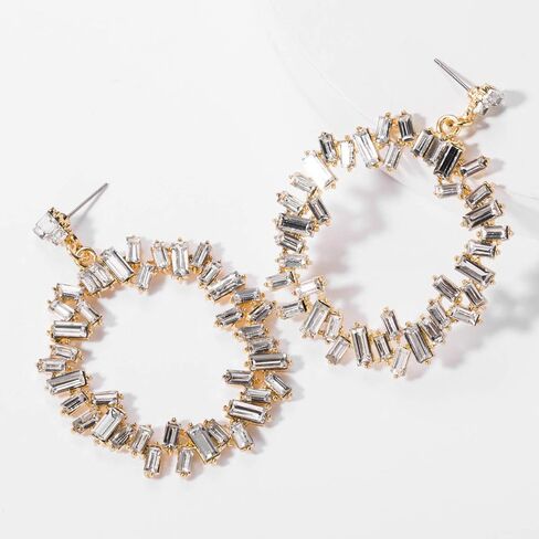 YERTTER Vintage Round Square Crystal Hoop Dangle Earrings Rhinestone Hoop Tassel Earrings Ear Stud for Wedding Women Brides in Saudi Arabia