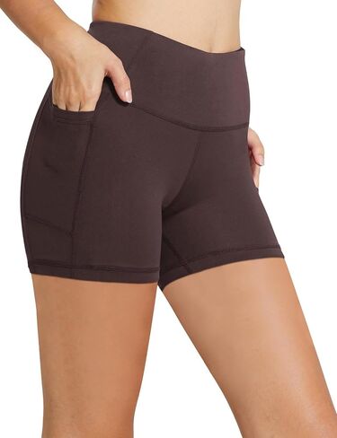 BALEAF Biker Shorts Women Yoga Gym Workout Spandex Running Volleyball Tummy Control Compression Shorts with Pockets 8" Brown XXXL in Saudi Arabia