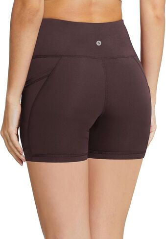 BALEAF Biker Shorts Women Yoga Gym Workout Spandex Running Volleyball Tummy Control Compression Shorts with Pockets 8" Brown XXXL in Saudi Arabia