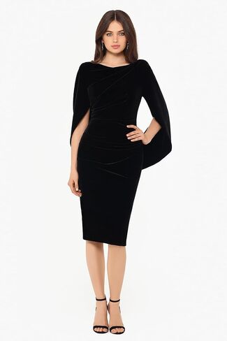 Betsy & Adam Women's Velvet Midi Cowl Neck Drape Back Dress in Saudi Arabia
