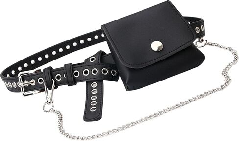 Women Grommet Leather Belt Punk Goth Chain Waist Belt for Jeans Dress Pants Mini Envelope Waist Bag in Saudi Arabia