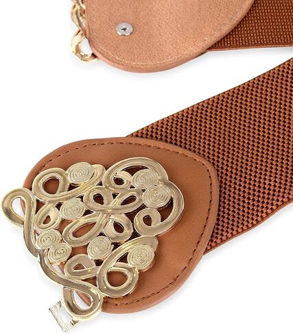 BOLEROSE Wide Elastic Cinch Stretch Waistband Retro Gold Medusa Buckle Waist Belt in Saudi Arabia