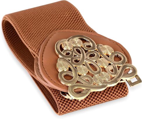 BOLEROSE Wide Elastic Cinch Stretch Waistband Retro Gold Medusa Buckle Waist Belt in Saudi Arabia