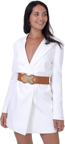 BOLEROSE Wide Elastic Cinch Stretch Waistband Retro Gold Medusa Buckle Waist Belt in Saudi Arabia