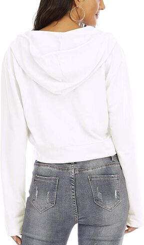 Anbenser Womens Cropped Hoodies Long Sleeve Pullover Crop Top Deep V Neck Sweatshirt in Kuwait
