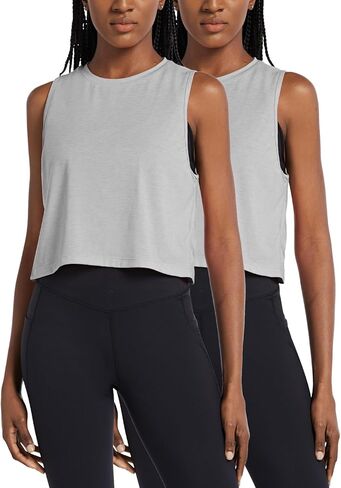 BALEAF Workout Tops for Women Crop Tank Top Quick Dry Athletic Gym Exercise Sleeveless Shirts Muscle Yoga Loose Fit 2-Pack Heather Gray XS in Saudi Arabia