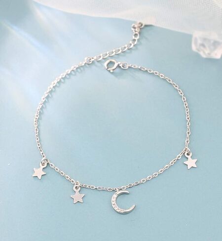 SLUYNZ Star Moon Bracelet for Women Sterling Silver Adjustable Thin Link Bracelet with Star Moon Charms Bracelet in Saudi Arabia