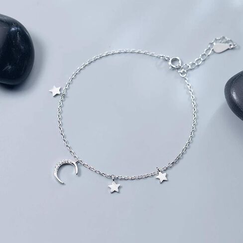 SLUYNZ Star Moon Bracelet for Women Sterling Silver Adjustable Thin Link Bracelet with Star Moon Charms Bracelet in Saudi Arabia