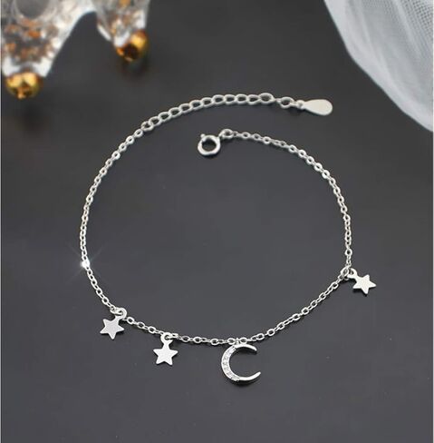 SLUYNZ Star Moon Bracelet for Women Sterling Silver Adjustable Thin Link Bracelet with Star Moon Charms Bracelet in Saudi Arabia