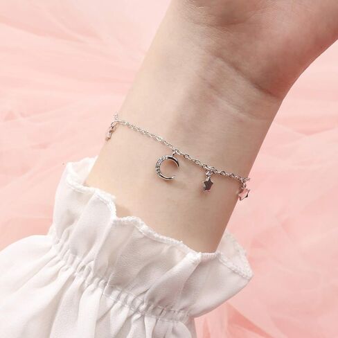 SLUYNZ Star Moon Bracelet for Women Sterling Silver Adjustable Thin Link Bracelet with Star Moon Charms Bracelet in Saudi Arabia