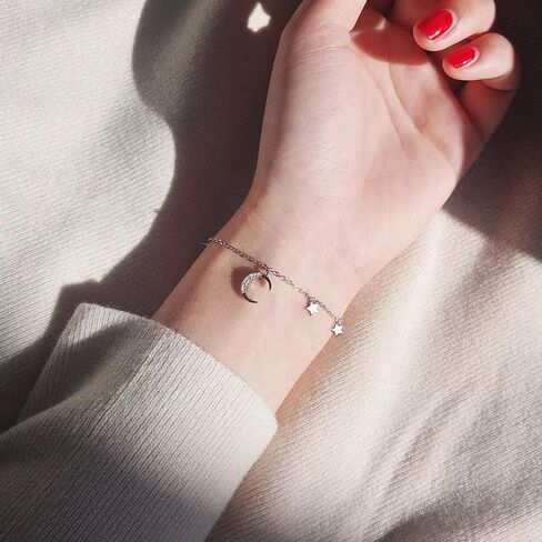 SLUYNZ Star Moon Bracelet for Women Sterling Silver Adjustable Thin Link Bracelet with Star Moon Charms Bracelet in Saudi Arabia