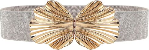 Women Brilliant Waist Belt Elastic Skinny Belt with Shell Shape Buckle Shiny Dress Belt Waistband for Girls in Saudi Arabia