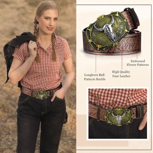 Toulite 3 Pcs Vintage Western Belts for Women Unisex Country Belt Cowgirl Cowboy Belt Women Engraved Tooled Leather Belts Vintage Turquoise Concho Belt Cintos Vaqueros Belt Buckles for Pants Dresses in Saudi Arabia
