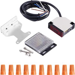 E3JK-R4M1 Photoelectric Switch Sensor AC 90-250V 3A Specular Reflection Sensor Switch with specular Reflector TD-08 Bracket knob Cap