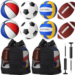 8 Pcs Sports Balls Set Basketball Football Soccer Volleyball Balls Kit with 2 Pcs Sport Equipment Bags and 2 Pcs Pumps for Youth Adult Athletic Outdoor Playground Gifts