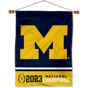 College Flags & Banners Co. Michigan Team University Wolverines 2023 CFP Football National Champions Banner with Hanging Pole