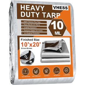 Tarps Heavy Duty Waterproof 10’ X 12’, 10 Mil Multipurpose Poly Tarp Cover, tarp Waterproof UV Resistant Tear&Fade Resistant, Outdoor Tarpaulin for Roof, Camping, Patio, Pool, Boat, Car