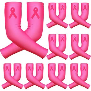 Zhanmai 9 Pairs Red Ribbon Sleeves Breast Cancer Awareness Sleeves Compression Sleeves Arm Covers UV Sun Sleeves for Women