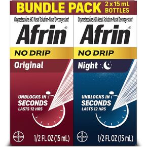 Afrin No Drip Original 12hr. Pump Mist 15ml. + No Drip Night 12hr. Pump Mist 15ml. Bundle Pack