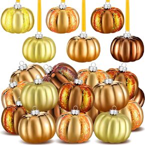 Libima 12 Pcs Fall Pumpkin Hanging Ornament Tree Decorations 2.36 Inches Thanksgiving Mini Pumpkin Ball Decor for Tree Glitter Chinoiserie Velvet Cute Autumn Pumpkin for Home Yard Party (Vivid)