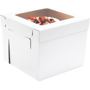 JJO Tall Cake Boxes for Tier Cakes,14x14x12 Inch 2 Pack,Tiered Cake Boxes with Window,Sturdy Tall Cake Carrier, Disposable Cake Containers, Layer Cake Carrier,Wedding Cake Boxes in Kuwait