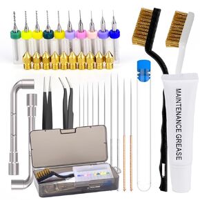 3D Printer Nozzle Cleaning Kit - 38-Piece Set with Brass Nozzles, Lubricant, Tools, and Accessories - Perfect for Ender 3 Upgrades and Maintenance