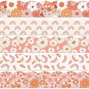 Whaline 69Ft Boho Floral Bulletin Board Borders 5 Designs 60Pcs Retro Flower Rainbow Bulletin Board Stickers Colorful Trim Border for School Classroom Office Party Decoration