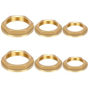 Hilitchi 6Pcs G1 G1/2 G3/4 Lock Nut with Flange, Hex Brass Female Lock Nut NPT Female Brass Flange Hex Lock Nut NPT Female Brass Fixing Cap Hex Brass Female Locknut Flange Hexagon Ring for Plumbing