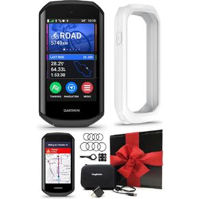 Garmin Edge 1050 Premium Cycling Computer Gift Box Bundle - Color Touchscreen, Built-in Speaker, Training and Group Ride, Road Hazard Alerts with Garmin Silicone Case (White), Wall Adapter & Hard Case