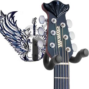 WINGO Guitar Wall Hanger, 2 Pack Guitar Wall Mounts with Cool Optional Stickers, Minimalist Guitar Hanger Wall Hook Holder Stand for Acoustic Electric Guitar Bass Banjo Mandolin