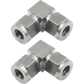 Stainless Steel 304 Compression 90 Degree Elbow 1/4" OD x 1/4" OD Tube Fitting with Double Ferrule, Pack of 2